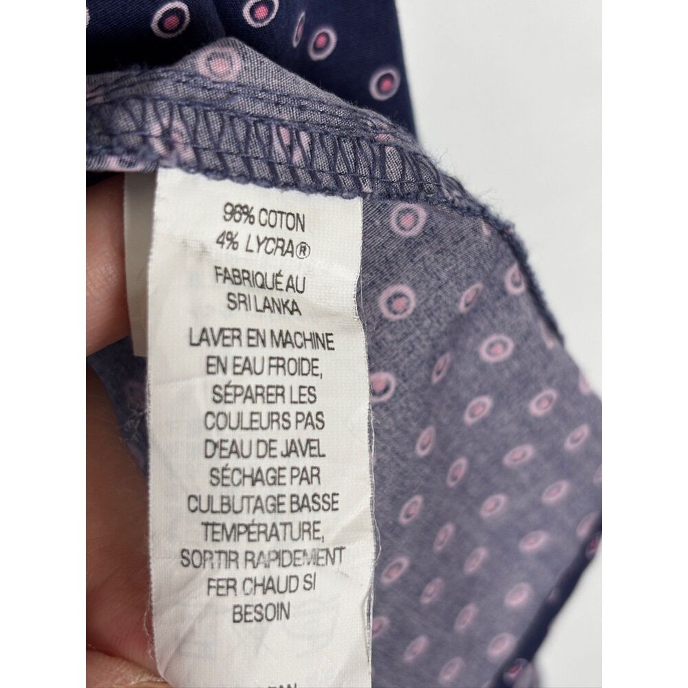 L.L. Bean Navy Blue Pink Polka Dot Button Down Shirt Women's XL Cotton Stretch - Picture 4 of 11